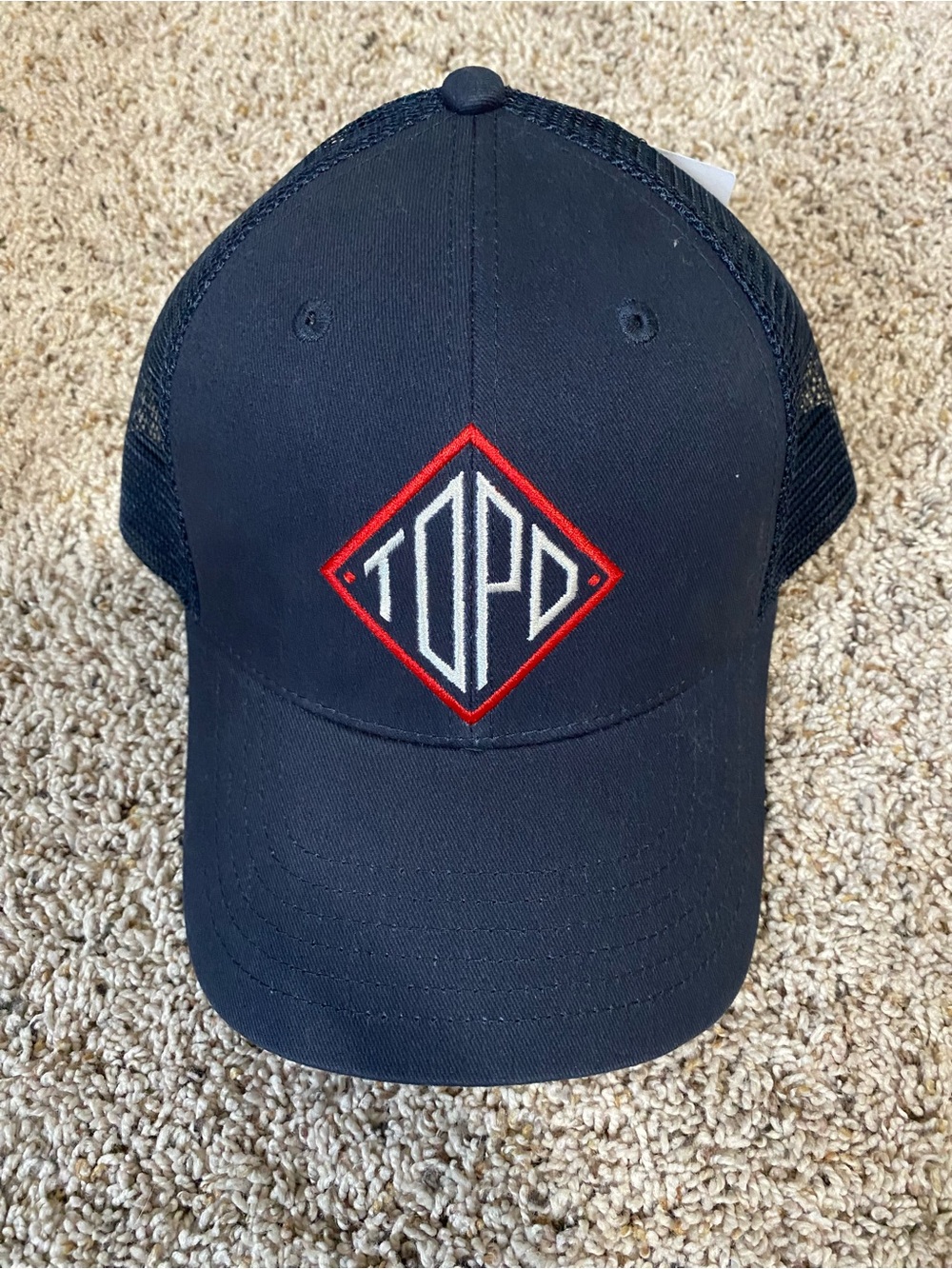 Topo Designs White and Navy Logo Tag